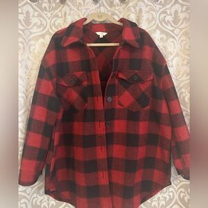 Terra & Sky Red and Black Flannel/Fleece Shacket